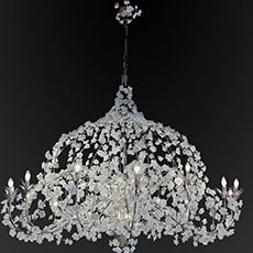 16 light metal chandelier with porcelain rose-shaped ornaments