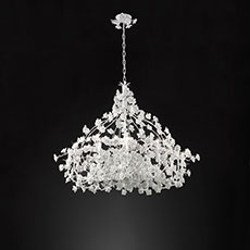 Metal chandelier with porcelain rose-shaped ornaments