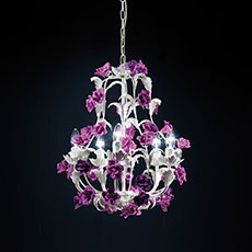 5 light metal chandelier with porcelain rose-shaped ornaments